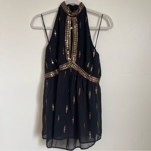 Long Tall Sally Charcoal Black Gold Sheer Halter Tank Decorative Beads Sequin 12